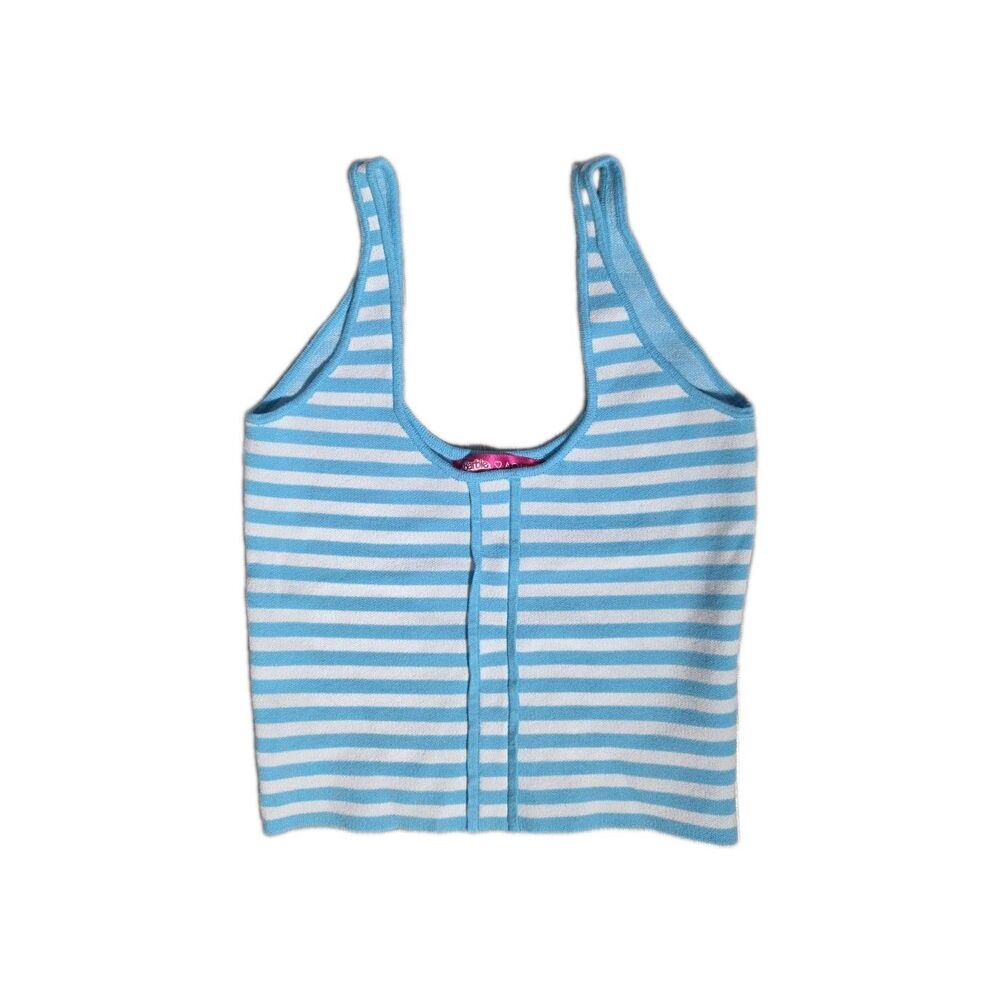 Barbie The Movie x Aqua Blue White Striped Knit Tank Top Womens XS EUC